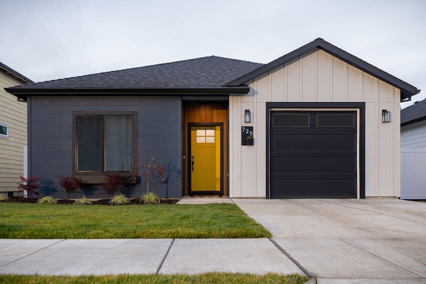 Different Styles and Colors - Modern house clad in Hardie® Panel vertical siding in Oyster Shell Beige Modern house clad in Hardie® Panel vertical siding in Oyster Shell Beige